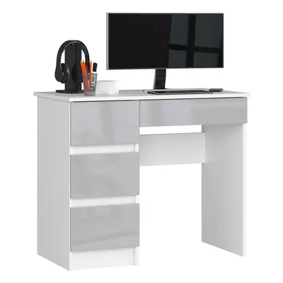 Ak furniture Psací stůl A-7 90 cm bílý/světle šedý lesk levý