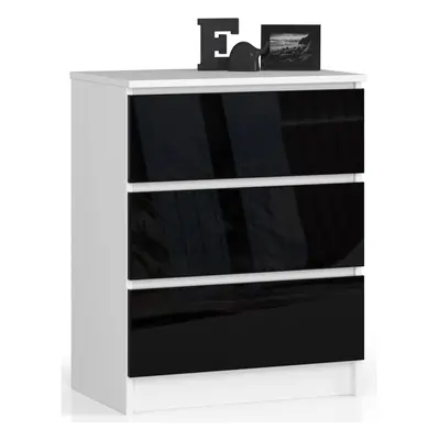 Ak furniture Komoda Kuba 60 cm - 3 šuplíky bílá/černá