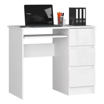 Ak furniture Psací stůl A-6 90 cm bílý lesk pravý