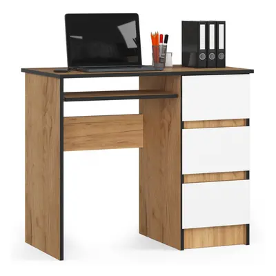 Ak furniture Psací stůl A-6 90 cm dub craft zlatý/bílý pravý