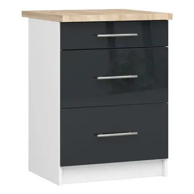 Ak furniture Kuchyňská skříňka Olivie S 60 cm 3S bílá/černá s grafitovým leskem/dub sonoma