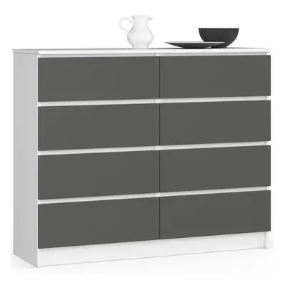 Ak furniture Komoda Kuba 120 cm 8 šuplíků bílá/grafitová