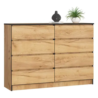 Ak furniture Komoda Kuba 140 cm 8 šuplíků dub craft zlatý