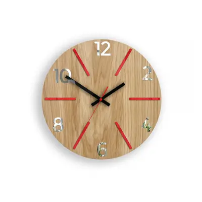 ModernClock Nástěnné hodiny Aksel Wood červeno-zrcadlové