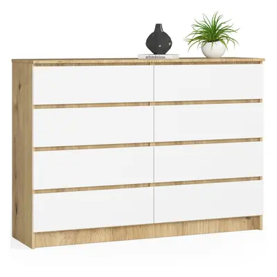 Ak furniture Komoda Kuba 140 cm 8 šuplíků dub artisan/bílá