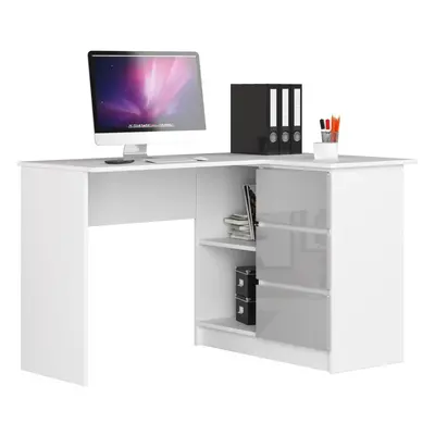 Ak furniture Rohový psací stůl B16 124 cm bílý/světle šedý lesk pravý