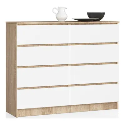 Ak furniture Komoda Kuba 120 cm 8 šuplíků dub sonoma/bílá