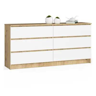 Ak furniture Komoda Kuba 160 cm 6 šuplíků dub artisan/bílá