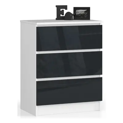 Ak furniture Komoda Kuba 60 cm - 3 šuplíky bílá/grafitová lesk