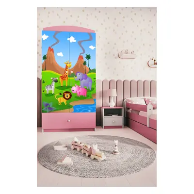 Kocot kids Dětská skříň Babydreams 90 cm safari růžová