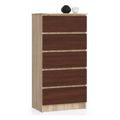 Ak furniture Komoda Kuba 60 cm - 5 šuplíků dub sonoma/wenge