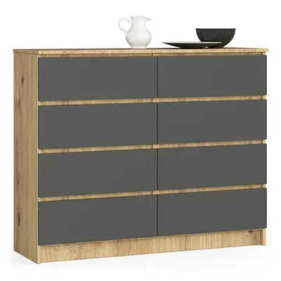 Ak furniture Komoda Kuba 120 cm 8 šuplíků dub artisan/grafitová