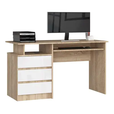 Ak furniture Volně stojící psací stůl CLP 135 cm dub sonoma/bílý lesk