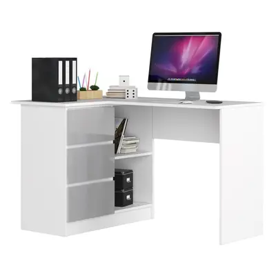 Ak furniture Rohový psací stůl B16 124 cm bílý/světle šedý lesk levý