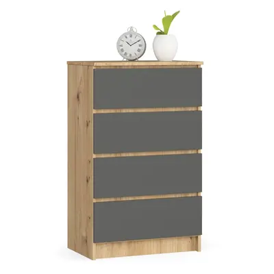 Ak furniture Komoda Kuba 60 cm - 4 šuplíky dub artisan/grafitová