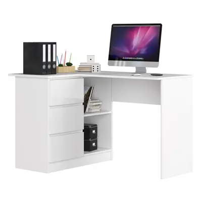 Ak furniture Rohový psací stůl B16 124 cm bílý/bílý lesk levý