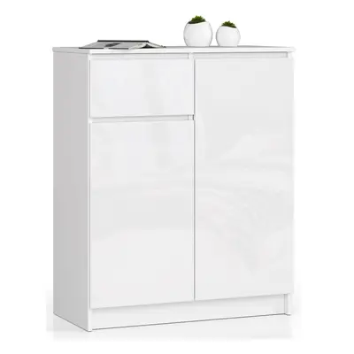 Ak furniture Komoda Kiara 80 cm 2 skříňky a 1 šuplík bílá lesk