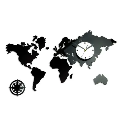 ModernClock 3D nalepovací hodiny Continents černo-bílé