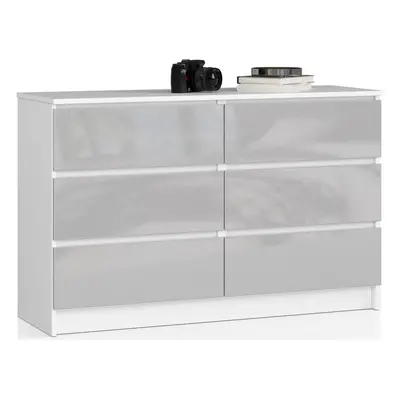 Ak furniture Komoda Kuba 120 cm 6 šuplíků bílá/šedá