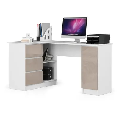 Ak furniture Rohový psací stůl B20 155 cm bílý/cappuccino lesk levý