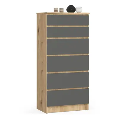 Ak furniture Komoda Kuba 60 cm - 6 šuplíků dub artisan/grafitová