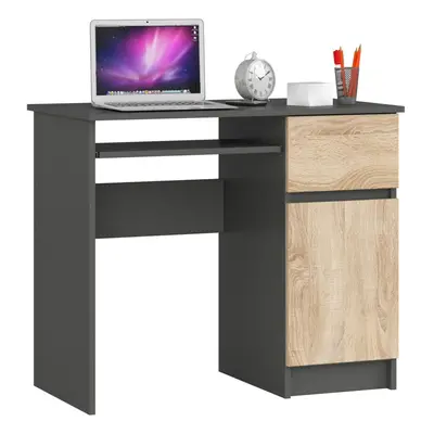 Ak furniture Psací stůl PIKSEL 90 cm grafitově šedý/dub sonoma pravý