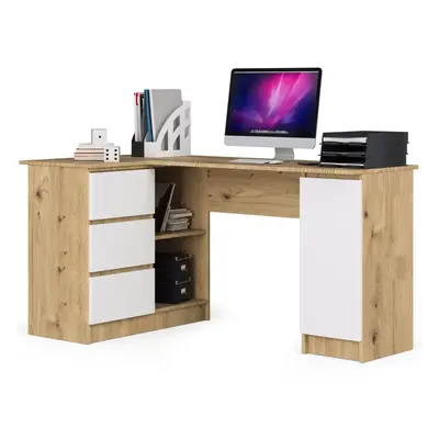 Ak furniture Rohový psací stůl B20 155 cm dub artisan/bílý levý