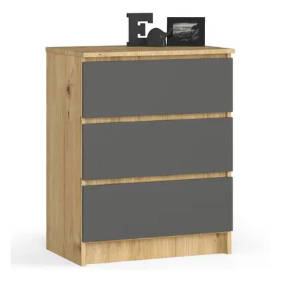 Ak furniture Komoda Kuba 60 cm - 3 šuplíky dub artisan/grafitová