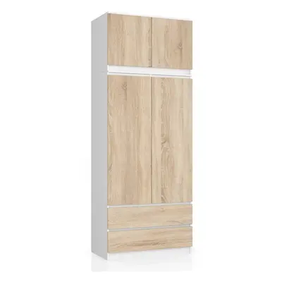 Ak furniture Šatní skříň s nástavcem Star 90 cm bílá/dub sonoma