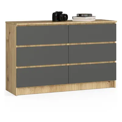 Ak furniture Komoda Kuba 120 cm 6 šuplíků dub artisan/grafitová