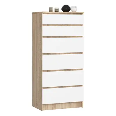 Ak furniture Komoda Kuba 60 cm - 6 šuplíků dub sonoma/bílá