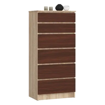 Ak furniture Komoda Kuba 60 cm - 6 šuplíků dub sonoma/wenge