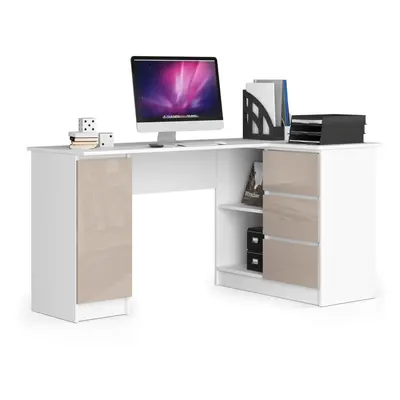 Ak furniture Rohový psací stůl B20 155 cm bílý/cappuccino lesk pravý