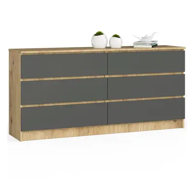 Ak furniture Komoda Kuba 160 cm 6 šuplíků dub artisan/grafitová