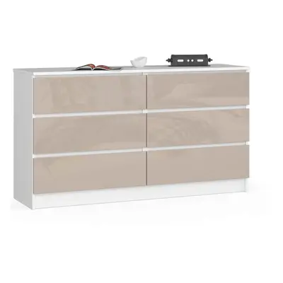 Ak furniture Komoda Kuba 140 cm 6 šuplíků bílá/cappuccino