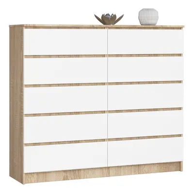 Ak furniture Komoda Kuba 140 cm 10 šuplíků dub sonoma/bílá