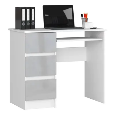 Ak furniture Psací stůl A-6 90 cm bílý/světle šedý lesk levý