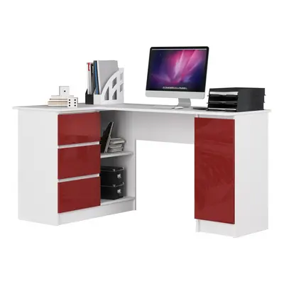 Ak furniture Rohový psací stůl B20 155 cm bílý/červený lesk levý