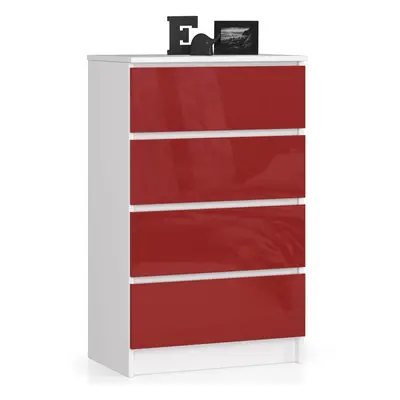 Ak furniture Komoda Kuba 60 cm - 4 šuplíky bílá/červená