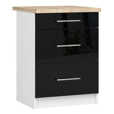 Ak furniture Kuchyňská skříňka Olivie S 60 cm 3S bílá/černý lesk/dub sonoma