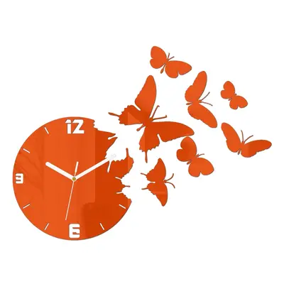 ModernClock 3D nalepovací hodiny Butterfly oranžové