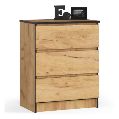 Ak furniture Komoda Kuba 60 cm se 3 zásuvkami dub craft zlatý