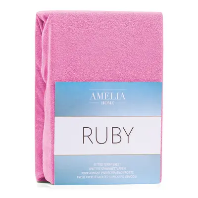 Froté prostěradlo s gumou AmeliaHome Ruby růžové, velikost 100-120x200+30