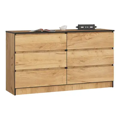 Ak furniture Komoda Kuba 140 cm 6 šuplíků dub craft zlatý