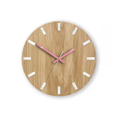 ModernClock Nástěnné hodiny Simple Oak hnědo-růžové