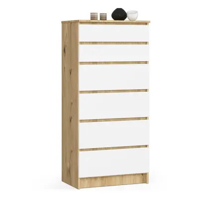 Ak furniture Komoda Kuba 60 cm - 6 šuplíků dub artisan/bílá