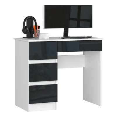 Ak furniture Psací stůl A-7 90 cm bílý/grafitový lesk levý