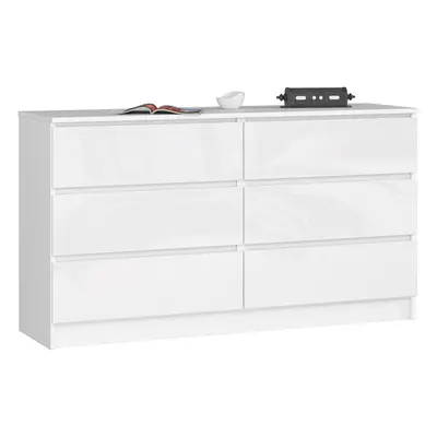 Ak furniture Komoda Kuba 140 cm 6 šuplíků bílá lesk