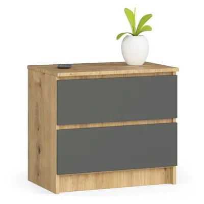 Ak furniture Komoda Kuba 60 cm - 2 šuplíky dub artisan/grafitová