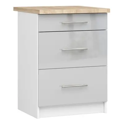 Ak furniture Kuchyňská skříňka Olivie S 60 cm 3S bílá/metalický lesk/dub sonoma